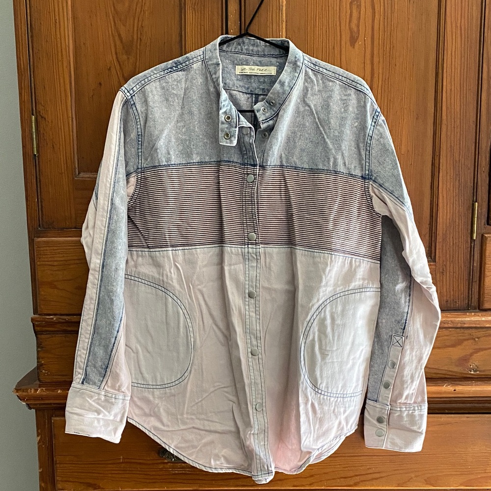 We The Free Gray and Pink Button Down Shirt